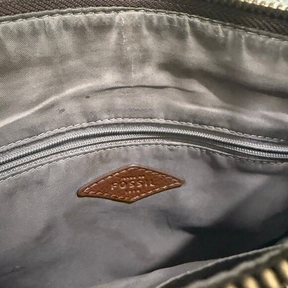 Fossil Brown Crossbody Bag Cow Hide Leather Purse Zipper Adjustable Strap - Picture 8 of 9